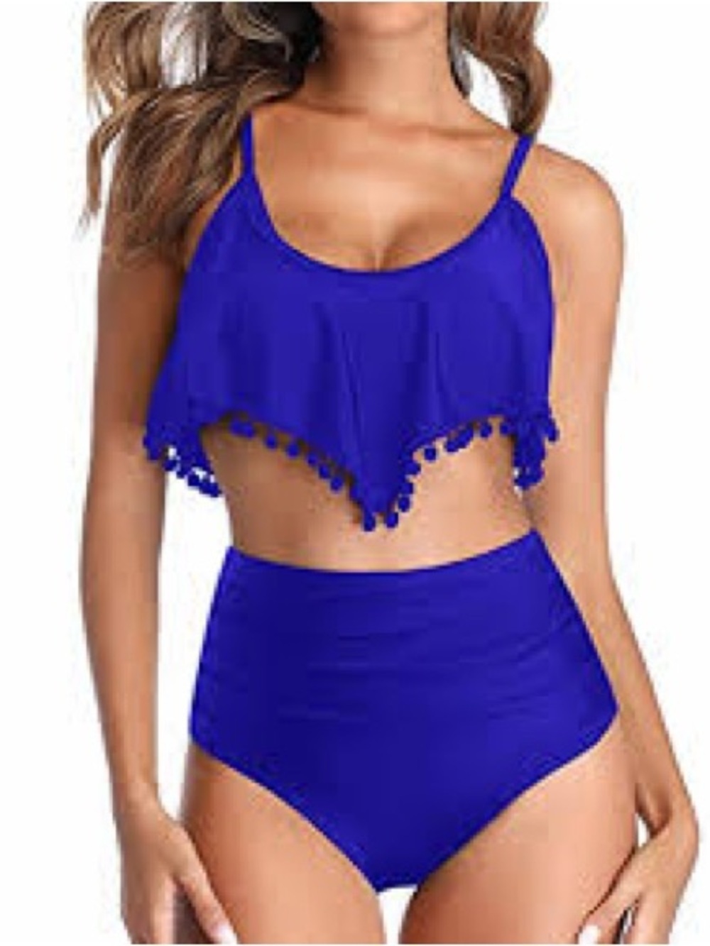 Tempt Me NWT High-Waist Pom Pom Flounce Bikini Set - Royal Blue size S